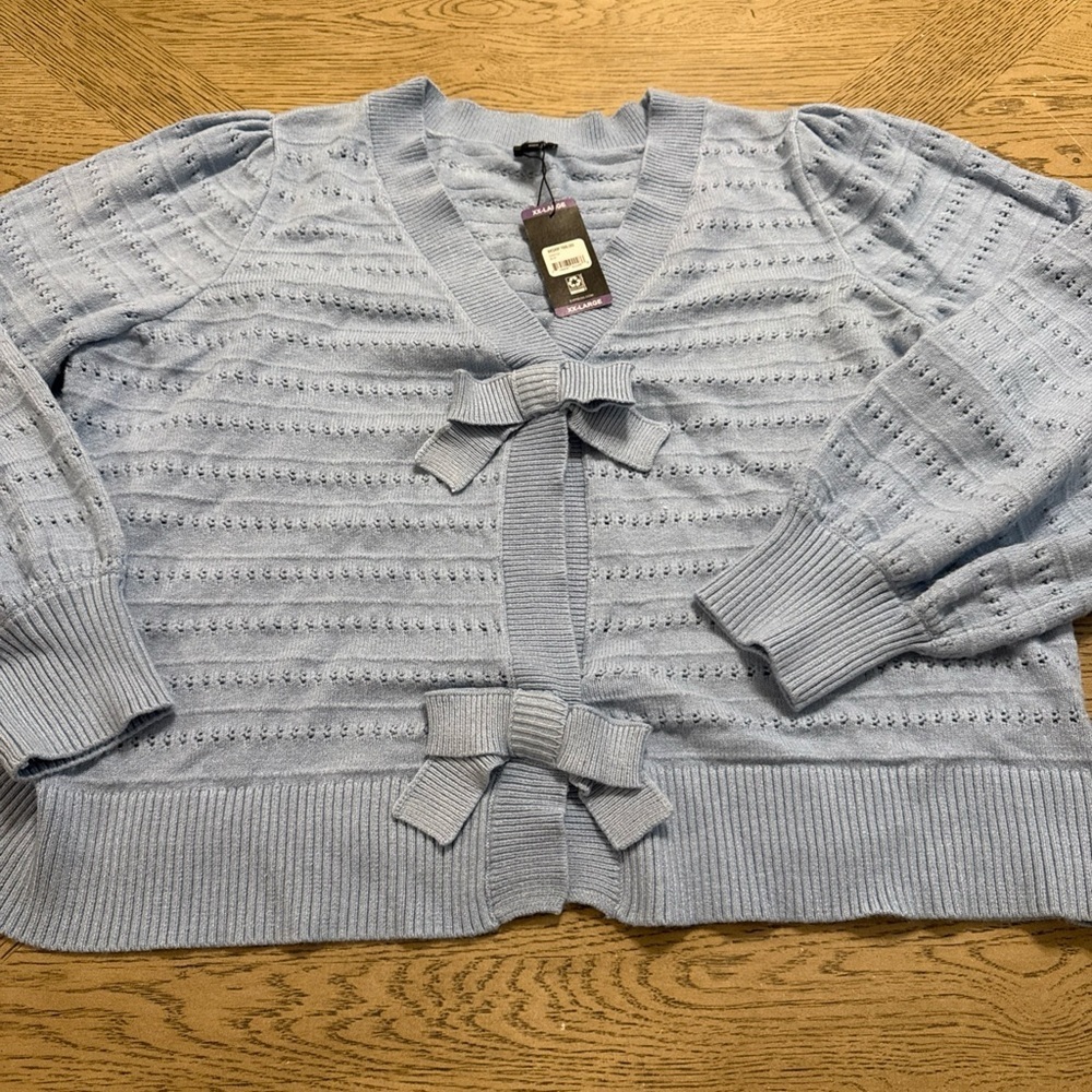 Express Women's Relaxed Fit Soft Cozy Stylish Bow Cardigan Blue Large XXL